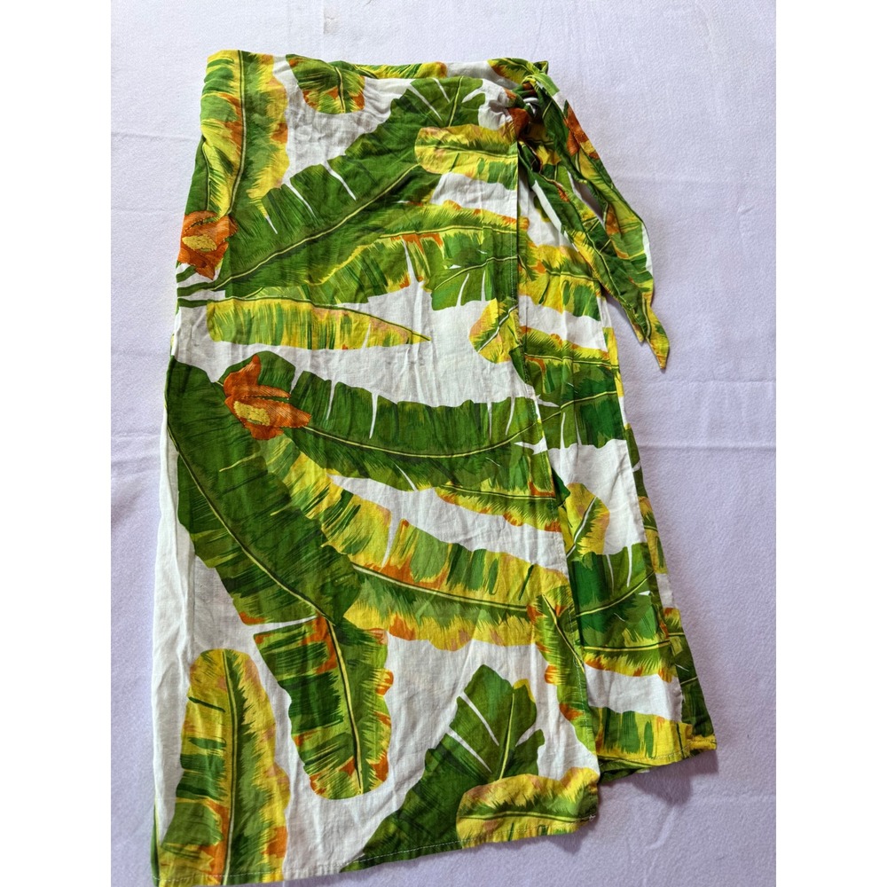Cynthia Rowley Banana Leaf Tropical Wrap Skirt Green Linen Blend Small